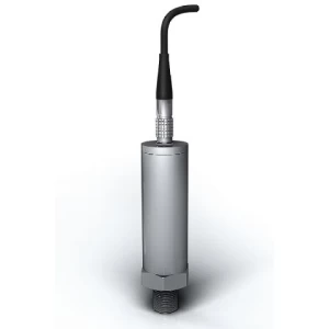 ADT 160A pressure module. Silver cylinder with a threaded base, topped with a black cable and connector, isolated on a white background.