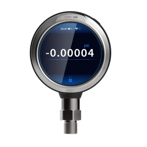 ADT686 advanced digital pressure gauge. Gauge pressure reading -0.00004 psi displayed on the digital screen with a metallic finish.