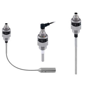 Three DLS-35 Capacitance Level Switches. These level switches have stainless steel bodies and different probe configurations for various applications.