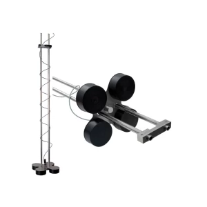 FS-4 Float System: Close-up of the system featuring a vertical metal frame with a spiral wire, anchored by a four-lobed base, and a floating component.