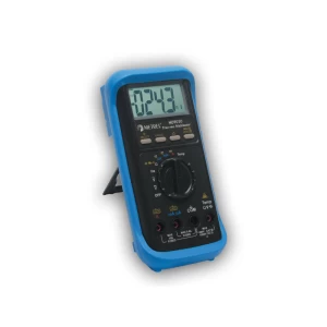 MD 9030 Digital Multimeter: A blue and black Metrel MD9030 True RMS Multimeter with a digital display showing 024.3. The multimeter has various settings.