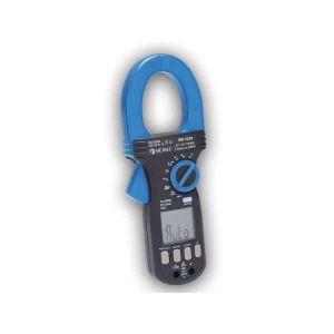 MD 9250 current clamp. Metrel AC/DC TRMS clamp-on DMM. Blue and black multimeter with digital display showing Auto. Electrical testing equipment.