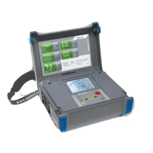 Metrel MI 3202 Giga Ohm 5kV insulation resistance tester. Portable device with digital display, buttons, and various testing options.